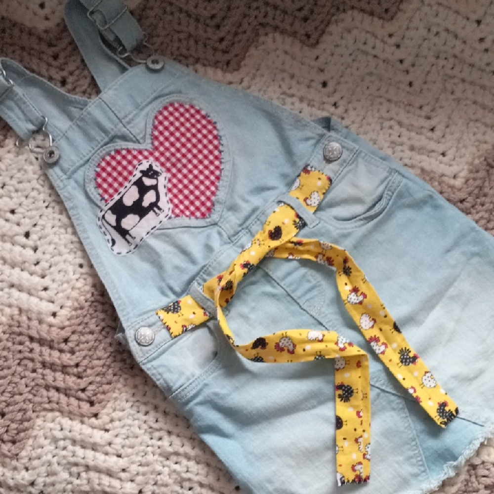 OshKosh B'gosh Light Blue Overalls with Heart and Yellow Belt
